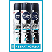 NIVEA Men Erkek Sprey Deodorant Invisible Black&White Fresh 150 ml x3 Adet,48 Saat Anti-perspirant Koruma