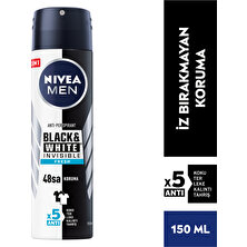 NIVEA Men Erkek Sprey Deodorant Invisible Black&White Fresh 150 ml x3 Adet,48 Saat Anti-perspirant Koruma