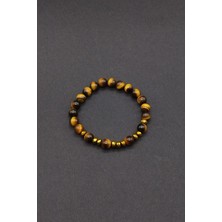 Balzamin Doğal Gold Hematit Detaylı Kaplan Gözü Makrome Unisex Bileklik