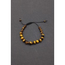 Balzamin Doğal Hematit Detaylı Kaplan Gözü Taşı Makrome El Örgüsü Doğal Taş Bileklik