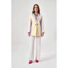 Mizalle Tasarım Renk Bloklu Sarı/lila Ceket