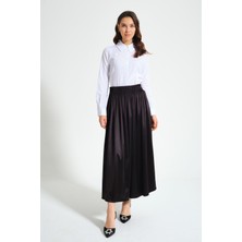 Mizalle Beli Piliseli Krep Siyah Etek
