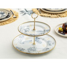 English Home Toile Botanical Emaye Katlı Servis 21X29 cm Koyu Mavi-Beyaz