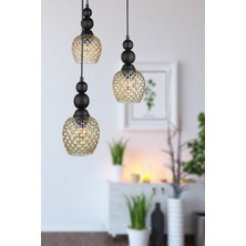 Begüsa Velas 3.lü Avize Siyah Bal Cam