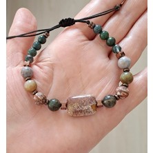 Funny Takı Hint Akik Hematit Leopar Desenli Jasper Doğaltaşlı Unisex Bileklik