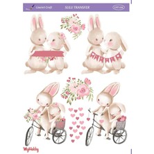 Lineart Pembe Romantik Tavşan Ailesi, Easter, Paskalya Sulu Transfer LNT-106 25X35
