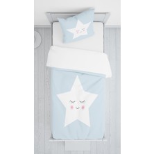 Lolla Evmila Dijital Baskı Mavi Yıldız Kadife Örtü Yastık Seti 394