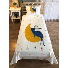Evmila Ayda Uyuyan Kedi Desen Baskılı 140X220 cm Dekoratif Yatak Örtüsü Gri