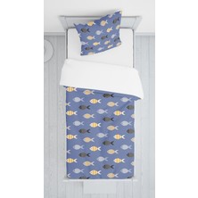 Lolla Evmila Dijital Baskılı Balıklı Kadife Örtü Yastık Seti Lldcfp 80