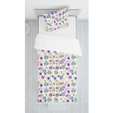 Lolla Evmila Dijital Baskılı Renkli Çiçekler Kadife Örtü Yastık Seti 899