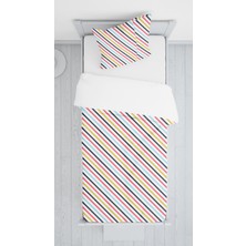 Lolla Evmila Dijital Baskılı Renkli Çizgiler Kadife Örtü Yastık Seti 1518