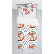 Evmila Dijital Baskılı Sevimli Tilki Örtü Yastık Seti 453