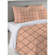 Evmila Siyah Kare Desen Baskılı Çift Kişilik 200X220 cm Nevresim Takımı - Turuncu