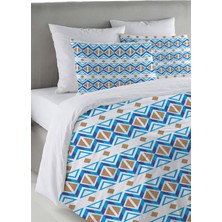 Evmila Etnik Desen Baskılı Çift Kişilik 200X220 cm Nevresim Takımı - Mavi