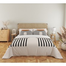 Evmila Geometrik Desen Baskılı Çift Kişilik 200X220 cm 2 Adet 50X70CM Nevresim Takımı - Beyaz