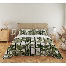 Evmila Yeşil Yaprak Desen Baskılı Çift Kişilik 200X220 cm 2 Adet 50X70CM Nevresim Takımı - Beyaz