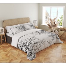 Evmila Mavi Dal Desen Baskılı Çift Kişilik 200X220 cm 2 Adet 50X70CM Nevresim Takımı - Beyaz