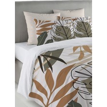 Evmila Yaprak Desen Baskılı Çift Kişilik 200X220 cm Nevresim Takımı - Beyaz