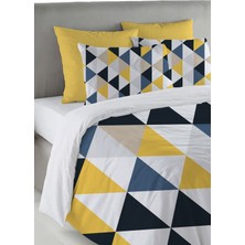 Evmila Sarı, Mavi ve Siyah Üçgen Desen Baskılı Çift Kişilik 200X220 cm Nevresim Takımı - Renkli