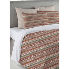 Evmila Etnik Desen Baskılı Çift Kişilik 200X220 cm Nevresim Takımı - Kahverengi
