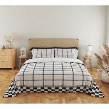 Evmila Geometrik Desen Baskılı Çift Kişilik 200X220 cm 2 Adet 50X70CM Nevresim Takımı - Beyaz