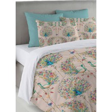 Evmila Tavus Kuşu Desen Baskılı Çift Kişilik 200X220 cm Nevresim Takımı - Kahverengi