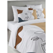 Evmila Kadon Silüeti Desen Baskılı Çift Kişilik 200X220 cm Nevresim Takımı - Beyaz