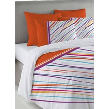 Evmila Renkli Çizgiler Desen Baskılı Çift Kişilik 200X220 cm Nevresim Takımı - Beyaz