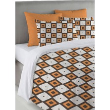 Evmila Turuncu Baklava Desen Baskılı Çift Kişilik 200X220 cm Nevresim Takımı - Turuncu