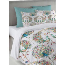 Evmila Renkli Tavus Kuşu Desen Baskılı Çift Kişilik 200X220 cm Nevresim Takımı - Beyaz