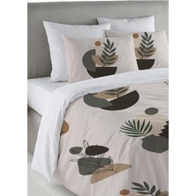 Evmila Geometrik Saksı Desen Baskılı Çift Kişilik 200X220 cm Nevresim Takımı - Kahverengi