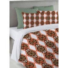 Evmila Turuncu ve Yeşil Etnik Desen Baskılı Çift Kişilik 200X220 cm Nevresim Takımı - Turuncu