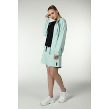 Defy's Alya Kadın %100 Pamuk 2 İplik Şardonsuz Oversize Kapüşonlu Fermuarlı Su Yeşili Sweatshirt