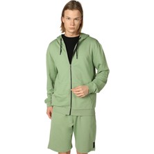 Defy's Arda Erkek %100 Pamuk 2 İplik Şardonsuz Oversize Kapüşonlu Fermuarlı Haki Sweatshirt