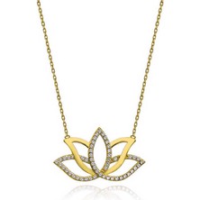 Gumush Gümüş Gold Lotus Çiçeği Kadın Kolye