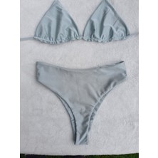 Meot Buz Beyazı Yüksek Bel Üçgen Tanga Bikini
