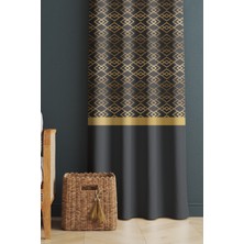 Evmila Baskılı Modern Desenli Salon ve Yatak Odası Tek Kanat Kadife Doku Fon Perde - Kahverengi