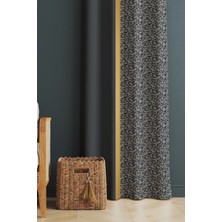 Evmila Baskılı Modern Desenli Salon ve Yatak Odası Tek Kanat Kadife Doku Fon Perde - Siyah