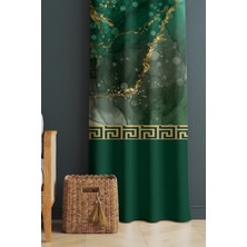 Evmila Baskılı Modern Desenli Salon ve Yatak Odası Tek Kanat Kadife Doku Fon Perde - Yeşil