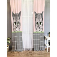 Evmila Kedi Desenli Çocuk Odası Fon Perde