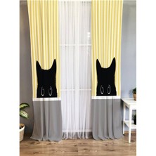 Evmila Kedi Desenli Çocuk Odası Fon Perde