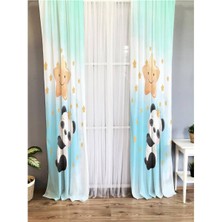 Evmila Panda Desenli Çocuk Odası Kadife Fon Perde