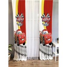 Evmila Arabalar Desenli Çocuk Odası Kadife Fon Perde