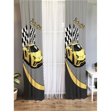 Evmila Araba Desenli Çocuk Odası Fon Perde