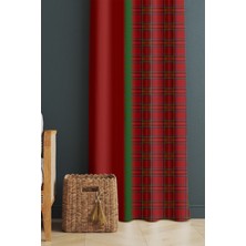 Evmila Baskılı Modern Desenli Salon ve Yatak Odası Tek Kanat Kadife Doku Fon Perde - Kırmızı