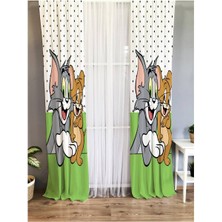 Evmila Fare ve Kedi Desenli Çocuk Odası Kadife Fon Perde