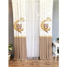 Evmila Ay ve Ayıcık Desenli Çocuk ve Bebek Odası Fon Perde