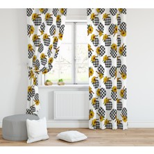 Evmila Ayçiçeği Desenli Kadife Fon Perde