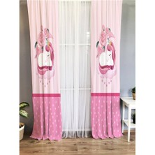 Evmila Çiçek ve Unicorn Desenli Çocuk Odası Kadife Fon Perde