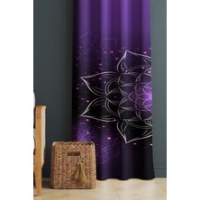 Evmila Baskılı Modern Desenli Salon ve Yatak Odası Tek Kanat Kadife Doku Fon Perde - Mor